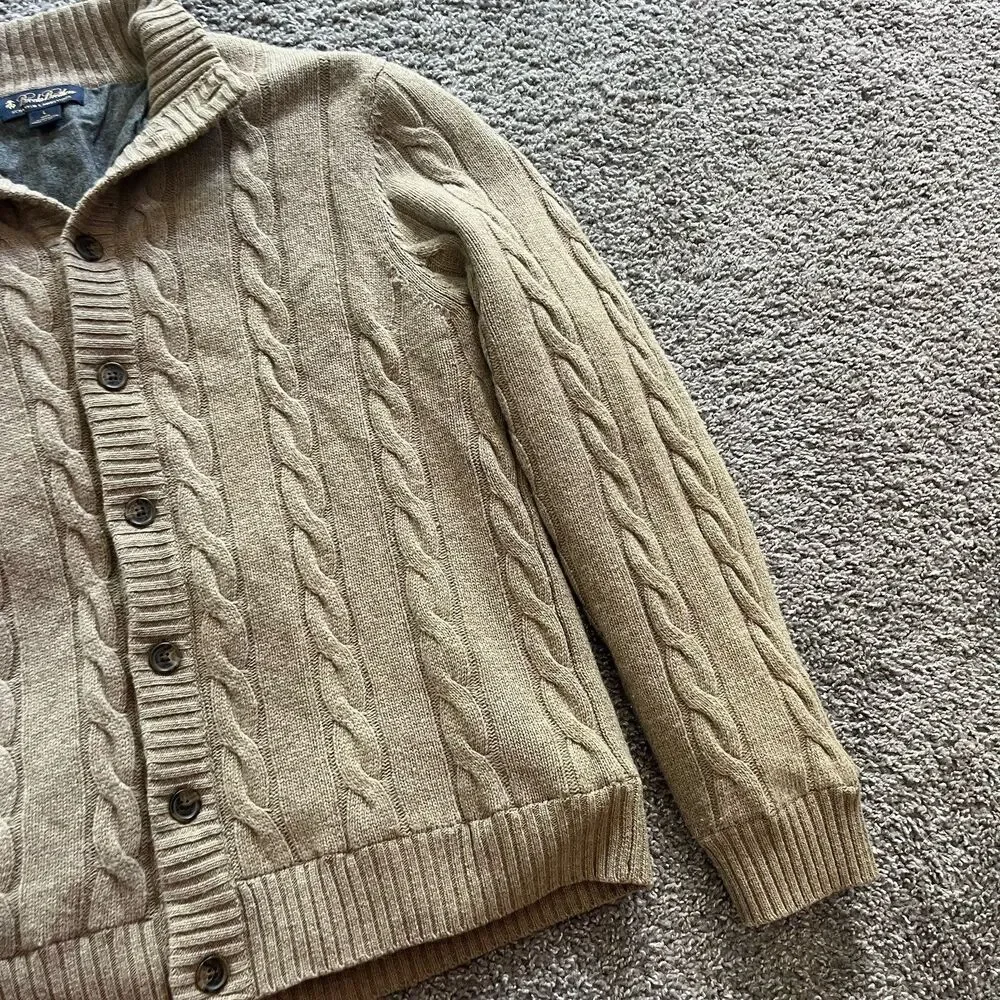 Brooks Brothers Scottish Lambswool Button Sweater Brown Lined Fisherman Chunky L